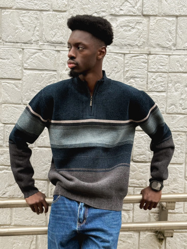 Pull Ligné Sylvan - Bleu/Gris