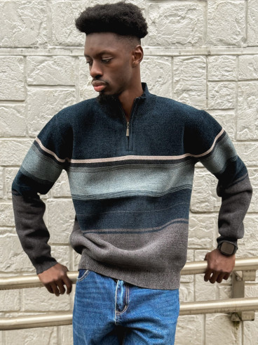 Pull Ligné Sylvan - Bleu/Gris