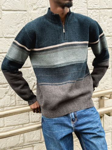 Pull Ligné Sylvan - Bleu/Gris