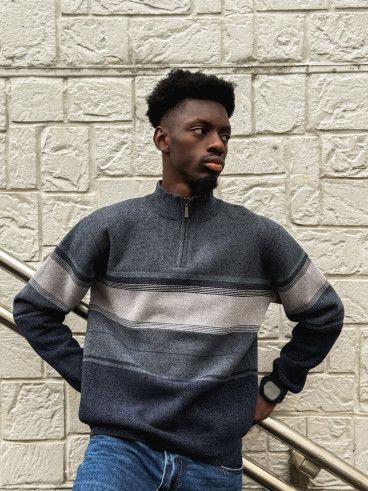 Pull Ligné Sylvan - Bleu/Gris