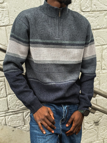 Pull Ligné Sylvan - Bleu/Gris