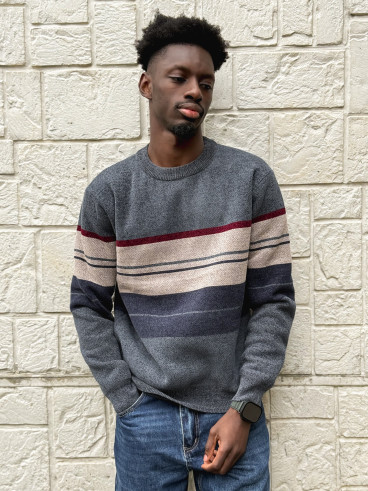 Pull Ligné Ezequiel - Bleu/Taupe