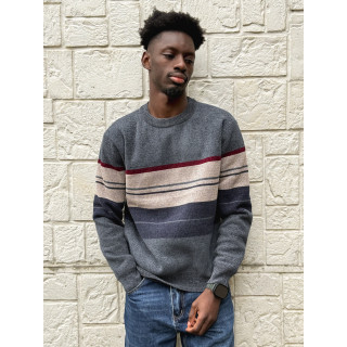 Pull Ligné Ezequiel - Bleu/Taupe