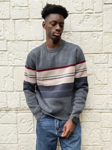 Pull Ligné Ezequiel - Bleu/Taupe