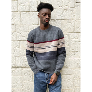 Pull Ligné Ezequiel - Bleu/Taupe
