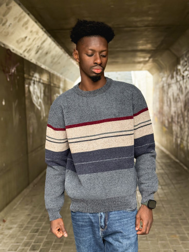 Pull Ligné Ezequiel - Bleu/Taupe