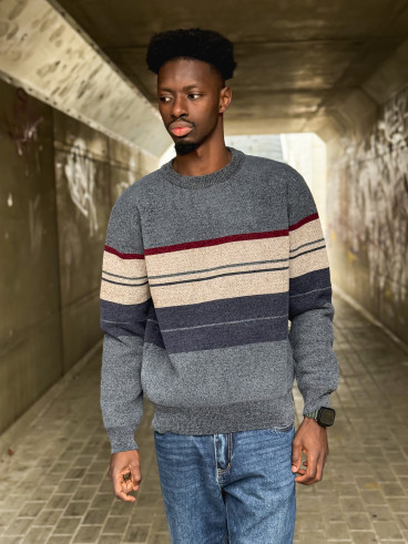 Pull Ligné Ezequiel - Bleu/Taupe