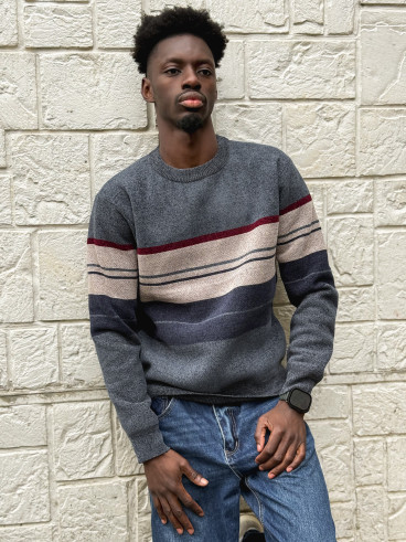 Pull Ligné Ezequiel - Bleu/Taupe