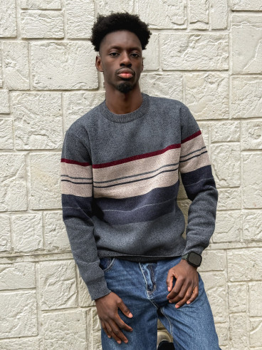 Pull Ligné Ezequiel - Bleu/Taupe