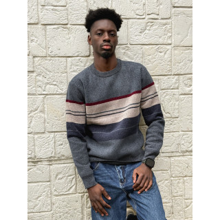 Pull Ligné Ezequiel - Bleu/Taupe