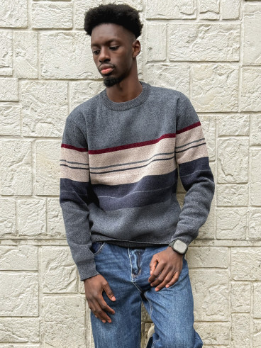 Pull Ligné Ezequiel - Bleu/Taupe