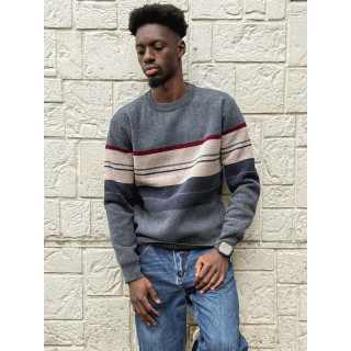 Pull Ligné Ezequiel - Bleu/Taupe