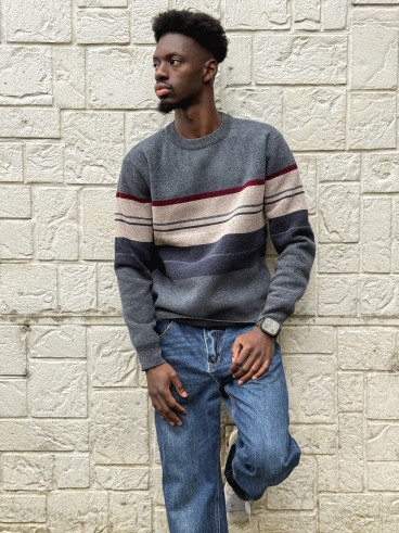 Pull Ligné Ezequiel - Bleu/Taupe