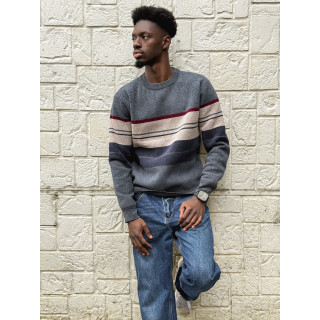 Pull Ligné Ezequiel - Bleu/Taupe