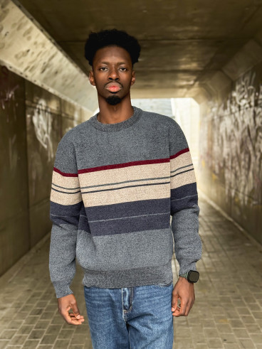 Pull Ligné Ezequiel - Bleu/Taupe