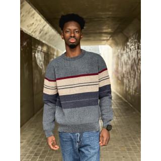 Pull Ligné Ezequiel - Bleu/Taupe