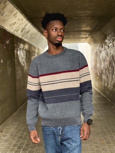 Pull Ligné Ezequiel - Bleu/Taupe