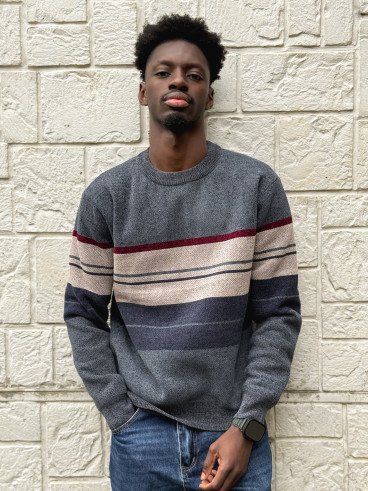 Pull Ligné Ezequiel - Bleu/Taupe