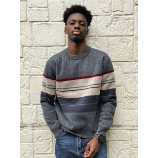 Pull Ligné Ezequiel - Bleu/Taupe