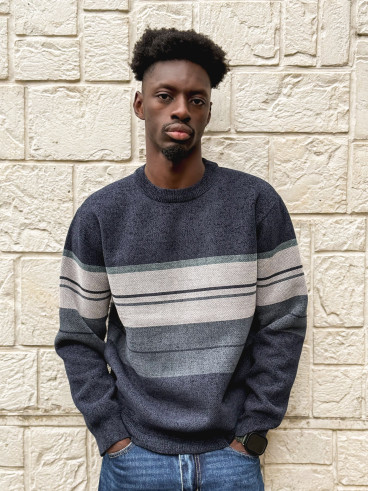 Pull Ligné Ezequiel - Bleu marine/Gris