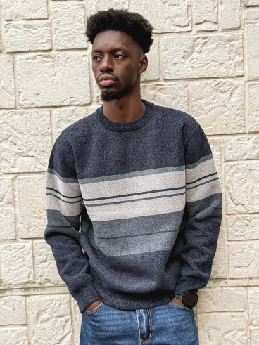 Pull Ligné Ezequiel - Bleu marine/Gris