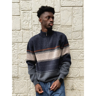 Pull Ligné Sylvan - Bleu marine/Taupe