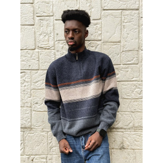 Pull Ligné Sylvan - Bleu marine/Taupe