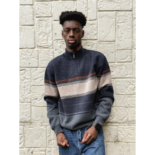 Pull Ligné Sylvan - Bleu marine/Taupe