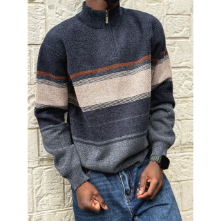 Pull Ligné Sylvan - Bleu marine/Taupe