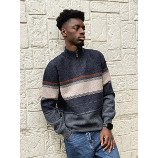 Pull Ligné Sylvan - Bleu marine/Taupe