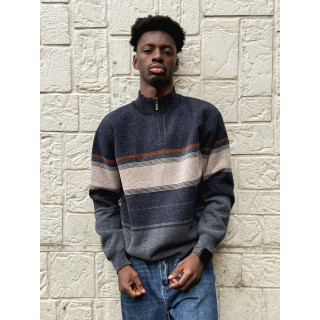 Pull Ligné Sylvan - Bleu marine/Taupe