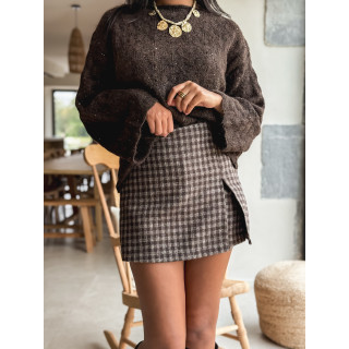 Jupe short à carreaux Etheline - Chocolat