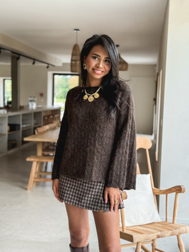 Jupe short à carreaux Etheline - Chocolat