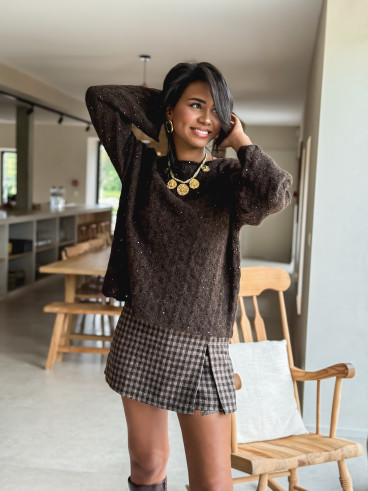 Jupe short à carreaux Etheline - Chocolat