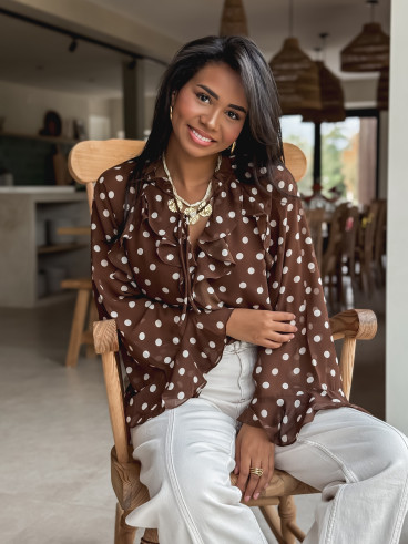 Blouse à pois Herminie - Chocolat