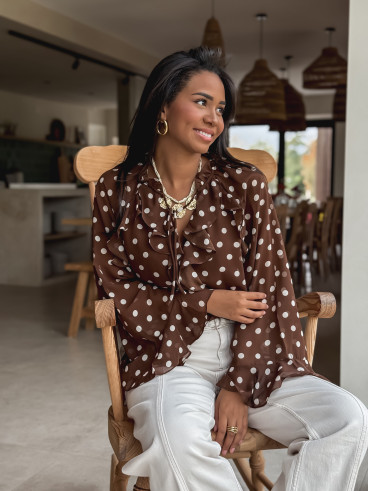 Blouse à pois Herminie - Chocolat