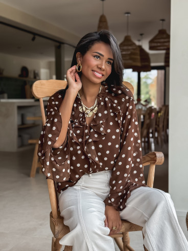 Blouse à pois Herminie - Chocolat