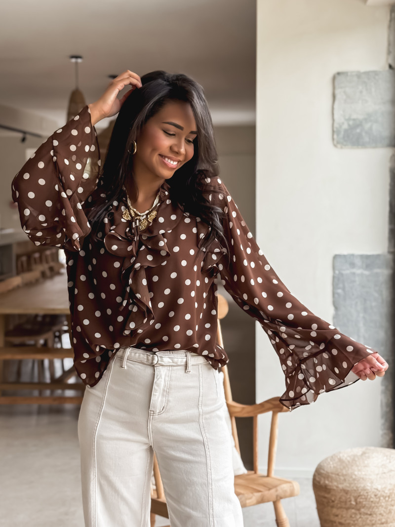 Blouse à pois Herminie - Chocolat