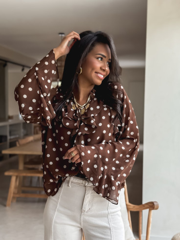 Blouse à pois Herminie - Chocolat