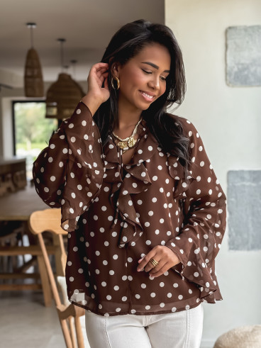 Blouse à pois Herminie - Chocolat