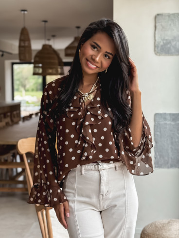 Blouse à pois Herminie - Chocolat