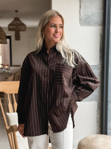 Chemise lignée Malika - Chocolat