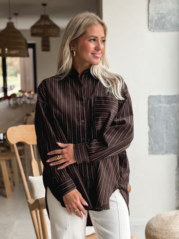 Chemise lignée Malika - Chocolat