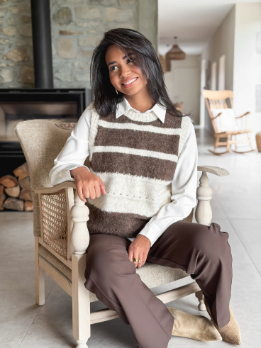 Pull sans manches Myrliane - Beige/Chocolat