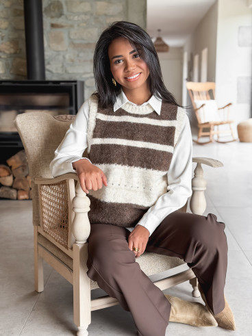 Pull sans manches Myrliane - Beige/Chocolat
