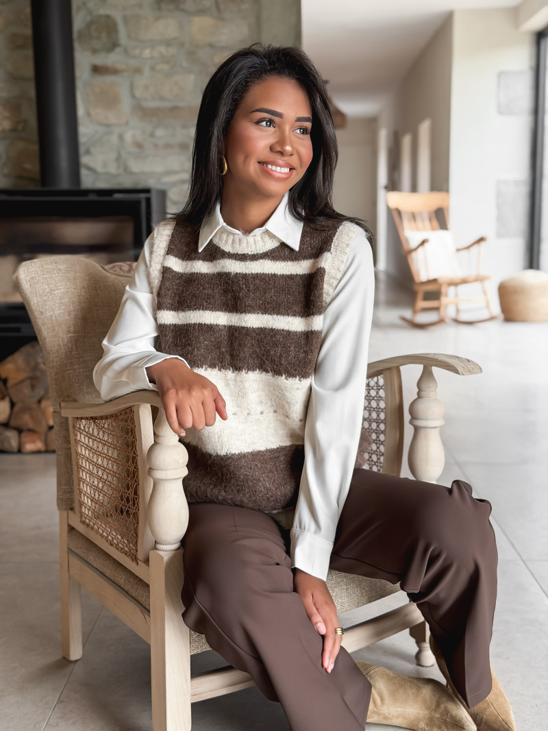 Pull sans manches Myrliane - Beige/Chocolat