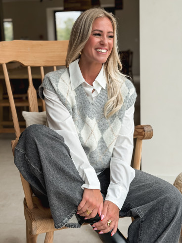 Pull à carreaux Méliane - Gris/Ecru