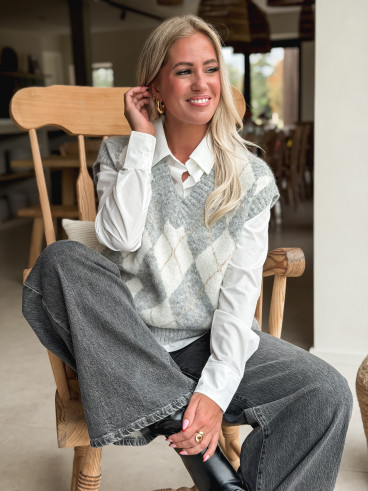 Pull à carreaux Méliane - Gris/Ecru