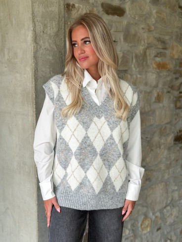 Pull à carreaux Méliane - Gris/Ecru