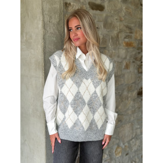 Pull à carreaux Méliane - Gris/Ecru